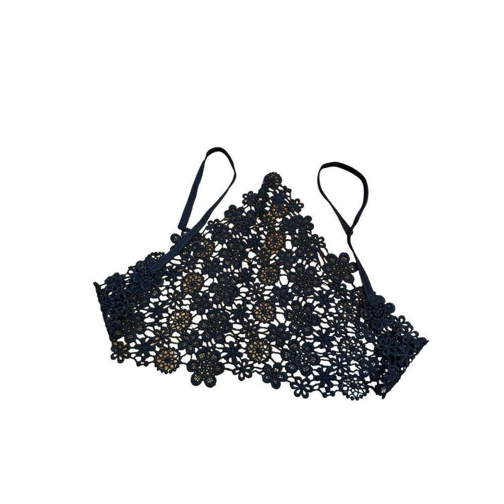 Black Floral Crochet Triangle Headscarf bandana